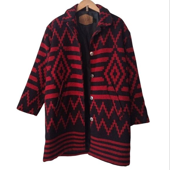 Woolrich USA Women's Size Small Navajo Red Black Button Up Coat With Pockets - Picture 3 of 13